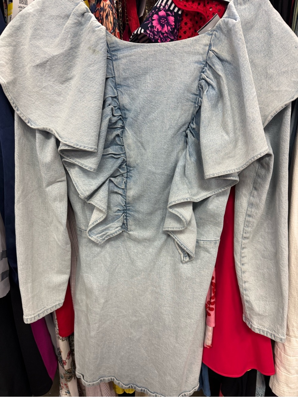 Light Wash Denim Ruffle Dress